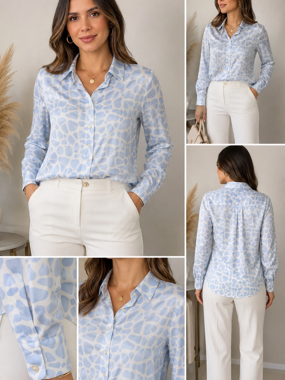 Zara Women’s Blue & White Abstract Print Button Down Blouse